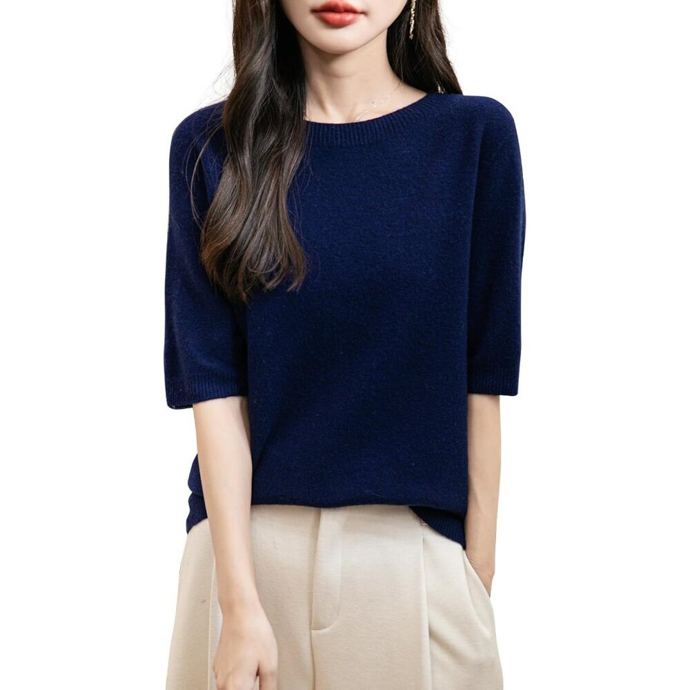 Women's Merino Wool Crewneck Sweater Seamless Knit Fall Winter Casual